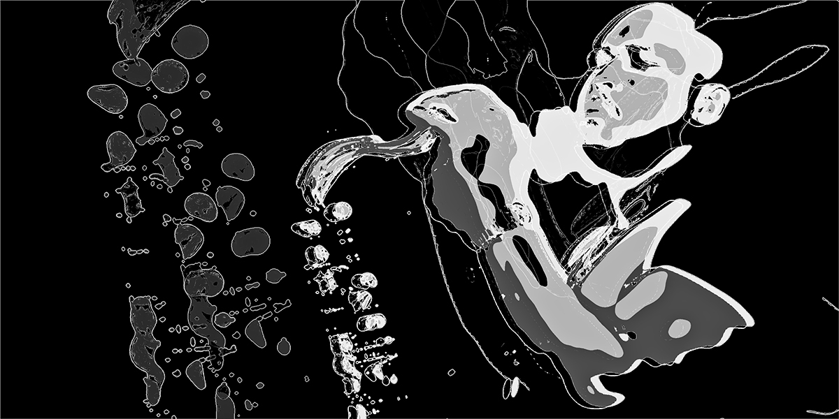 Black-and-white saxophone portrait of Abraham Burton in a second graphic close-up, seen and processed by Hans Kahlmopz for SILENT JAZZ